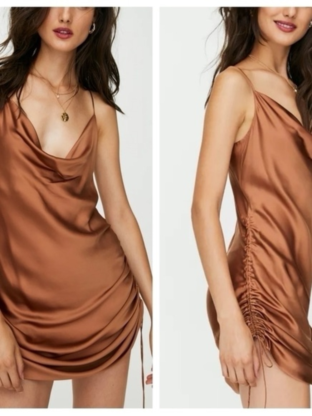 Wilfred Copper Satin Cowl Slip Mini Dress